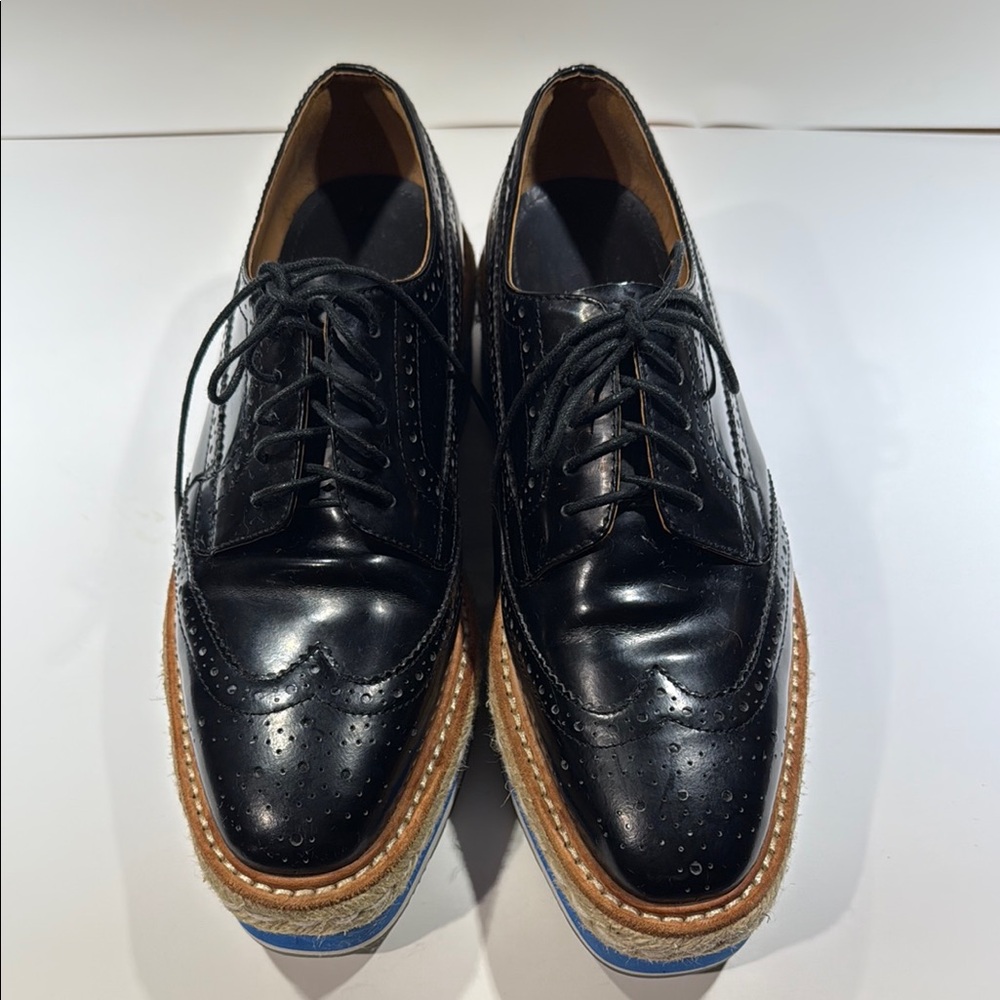 Prada Black and Blue Platform Shoes with Brogue Detailing - Picture 5 of 7